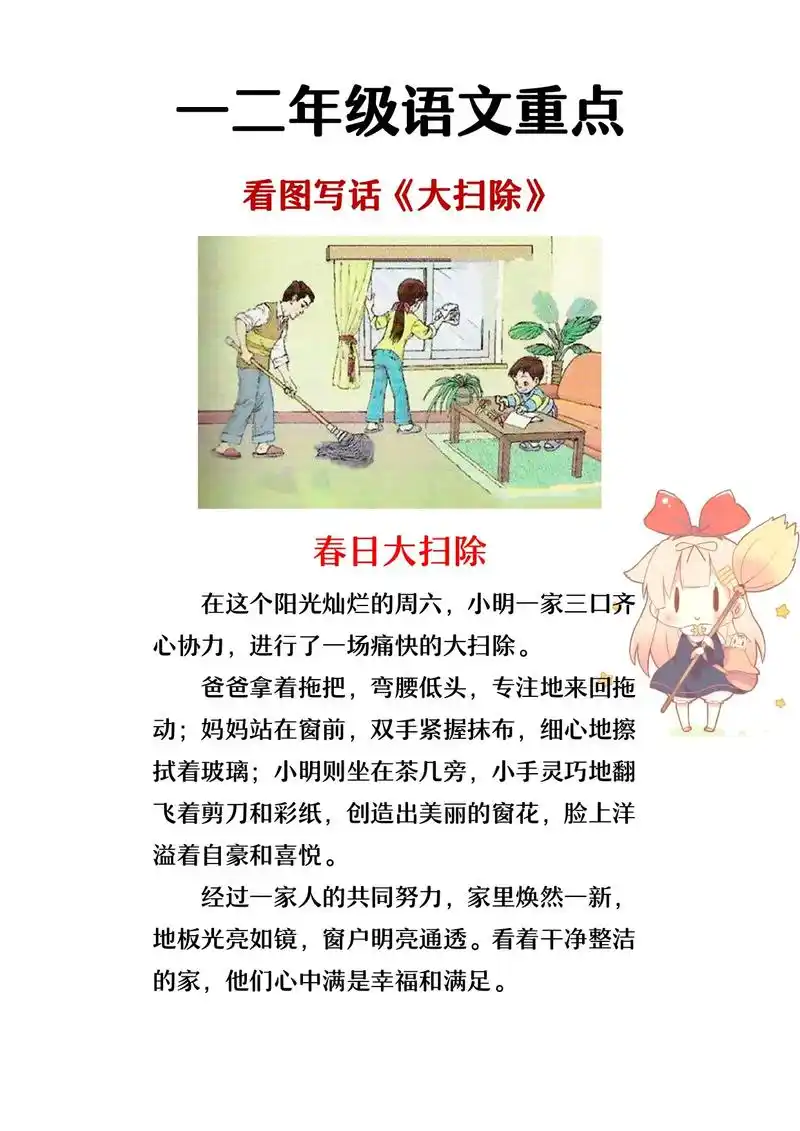 二年级看图写话《大扫除》优秀作文展示.范文一:今天是周六, - 抖音