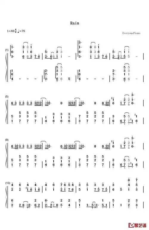 rain钢琴简谱-数字双手-金泰妍1