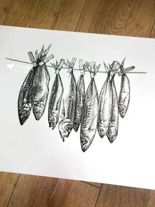 小进钢笔画画一串小鱼儿