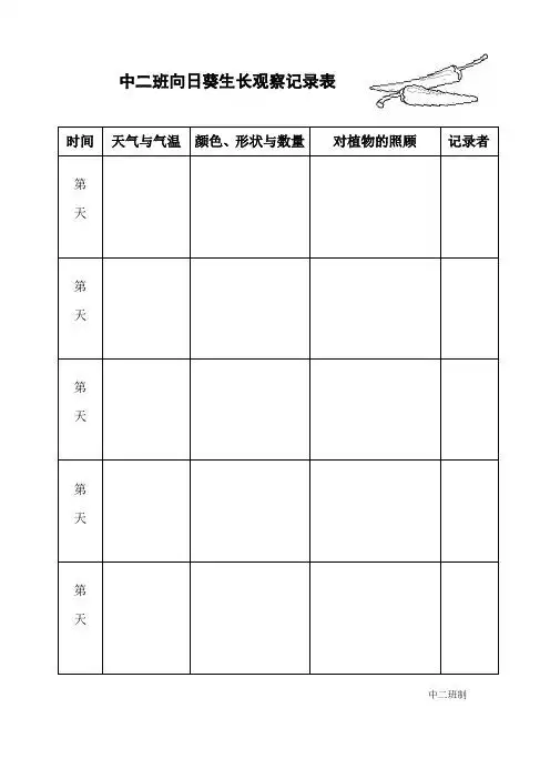 向日葵生长观察记录表 时间|天气与气温|颜色,形状与数量|对植物的