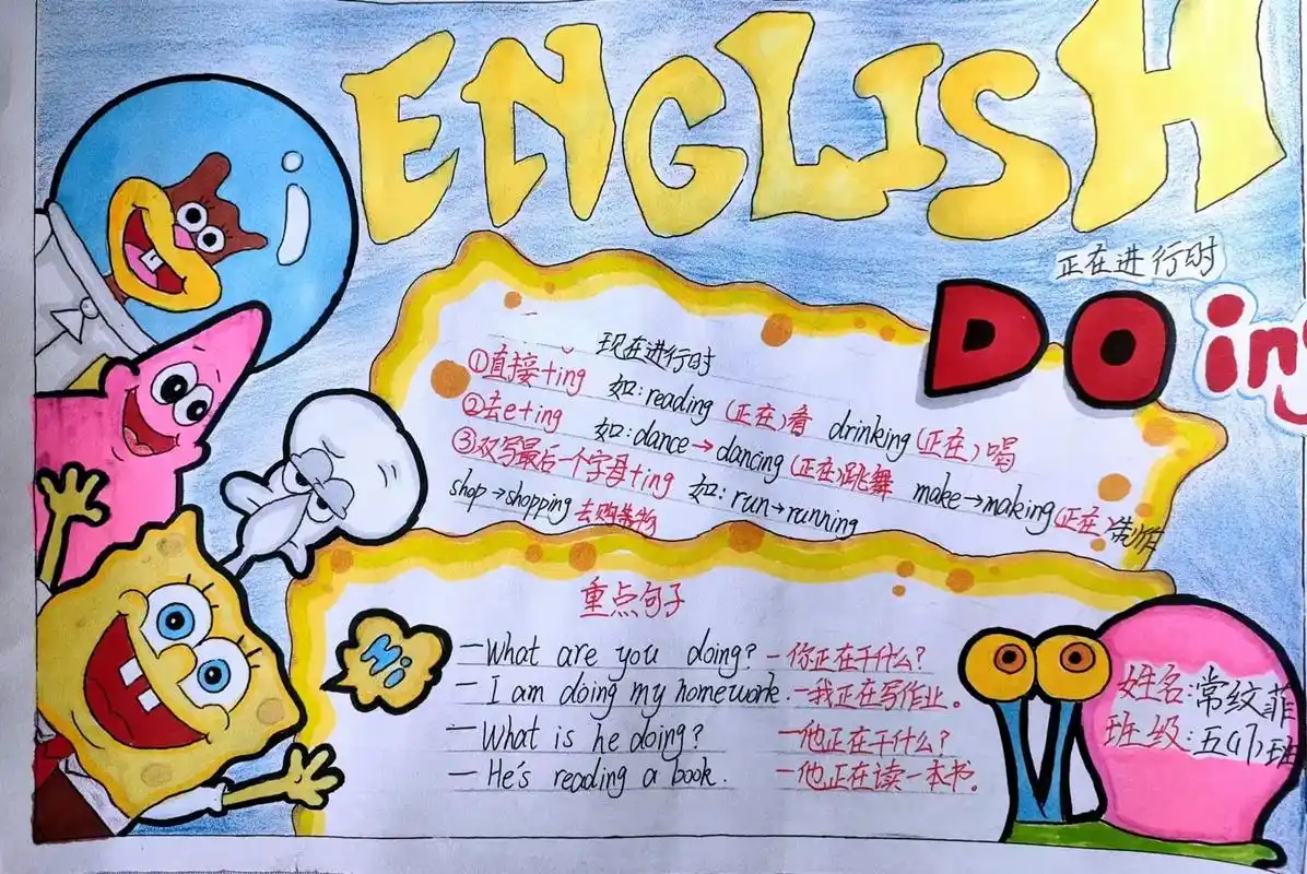 英语手抄报 #手抄报模板 #现在进行时  - 抖音