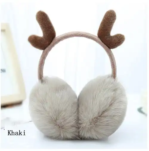 warm earmuffs cute winter plush antlers retractable earmuffs