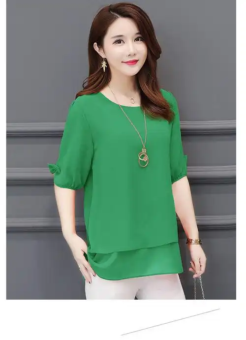 宽松遮肚子胖mm短袖雪纺上衣女夏装大码200斤中长款打底小衫显瘦