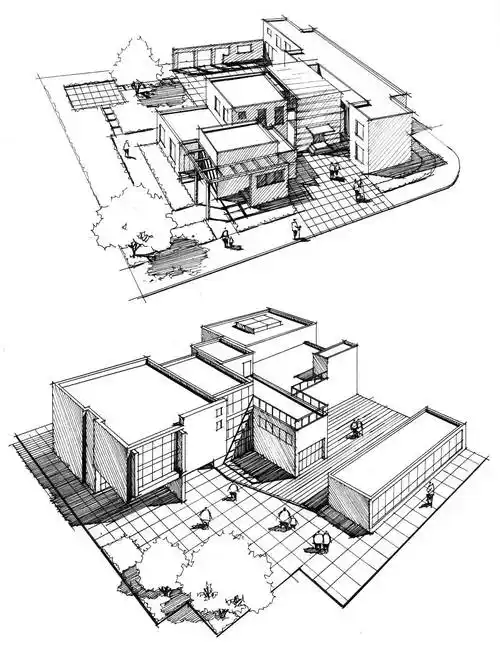 他画了近100张建筑鸟瞰手绘,没有华丽的笔触但绝对实用!