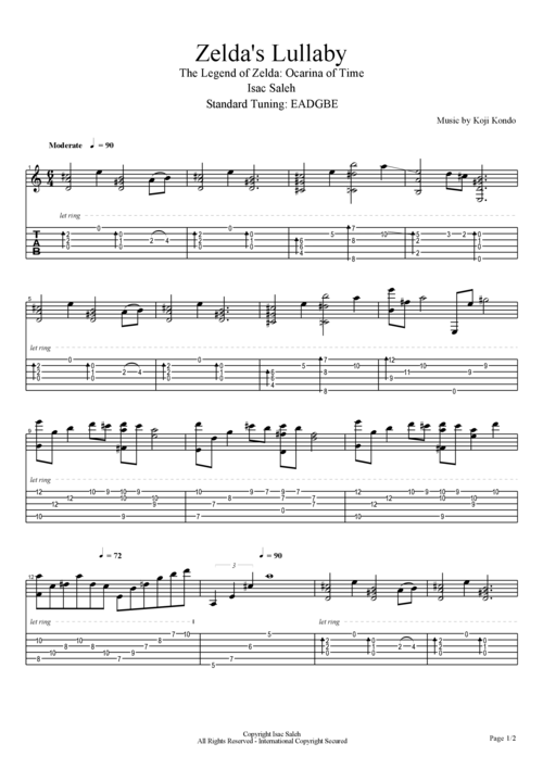 塞尔达摇篮曲(the legend of zelda - zelda lullaby)吉他谱1