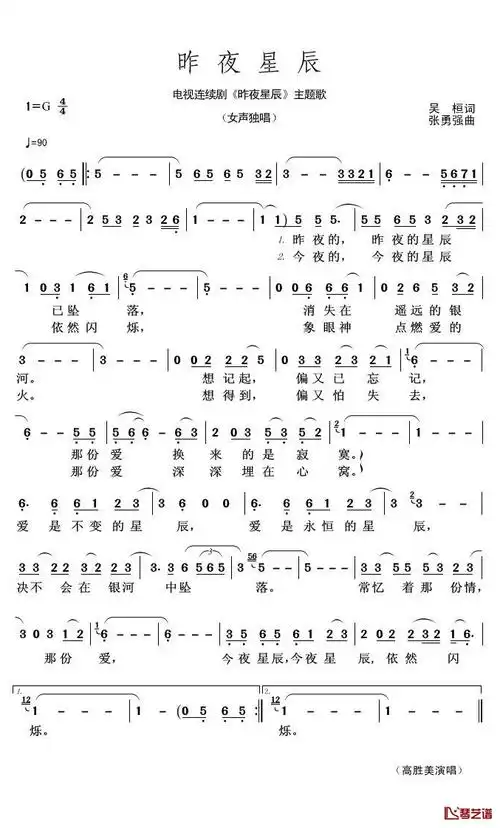昨夜星辰简谱