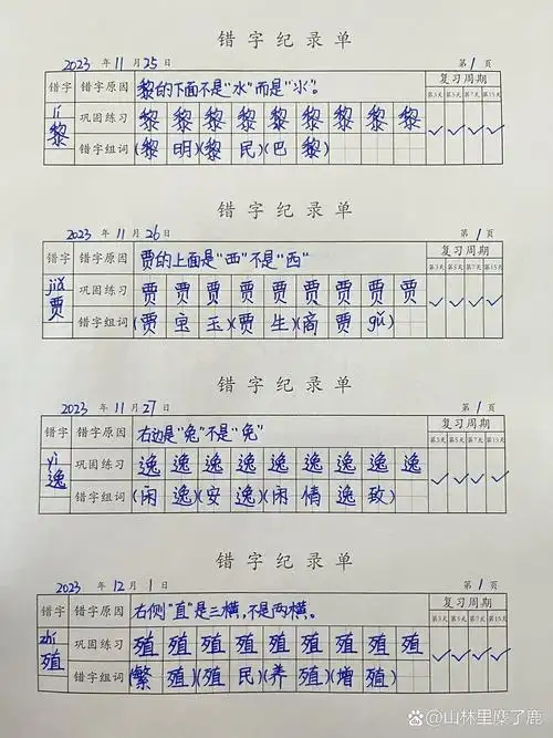 错别字记录单