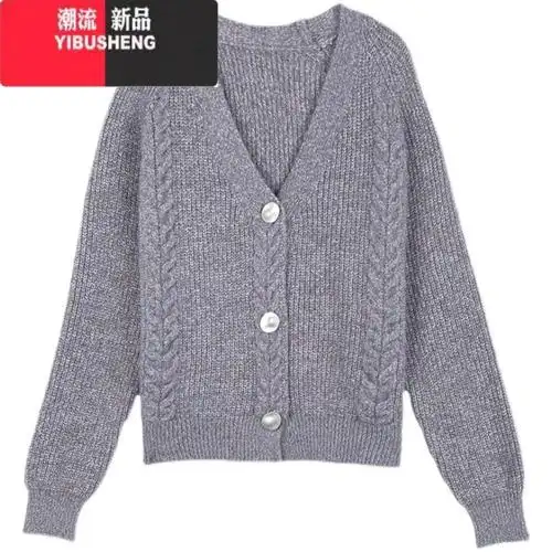 yibusheng衫开衫外套女针织蝙蝠衫高腰毛衣短款时尚加厚外搭配裙子