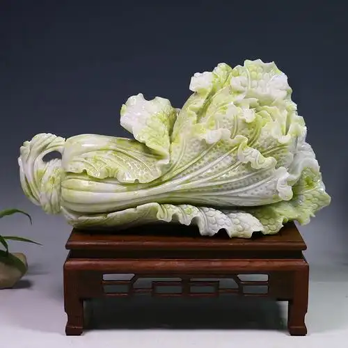 天然玉石玉雕岫玉白菜招财摆件大师精工中式家居客厅开业礼品