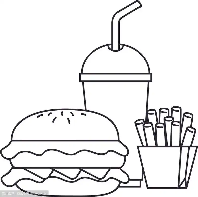 汉堡加苏打水和炸薯条