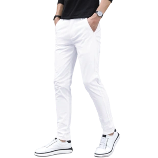 秋季潮流男装纯白色休闲裤男士修身小直筒长裤冬天男士白裤子棉质