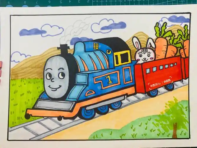 创意美术托马斯小火车故宫的猫简笔画