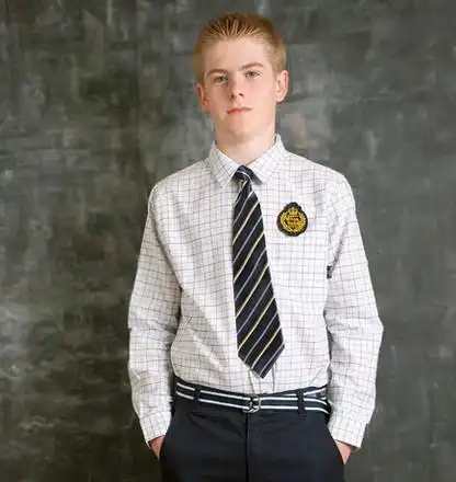 伊顿纪德校服中小学生英伦春秋衬衣男童长袖格子翻领衬衫