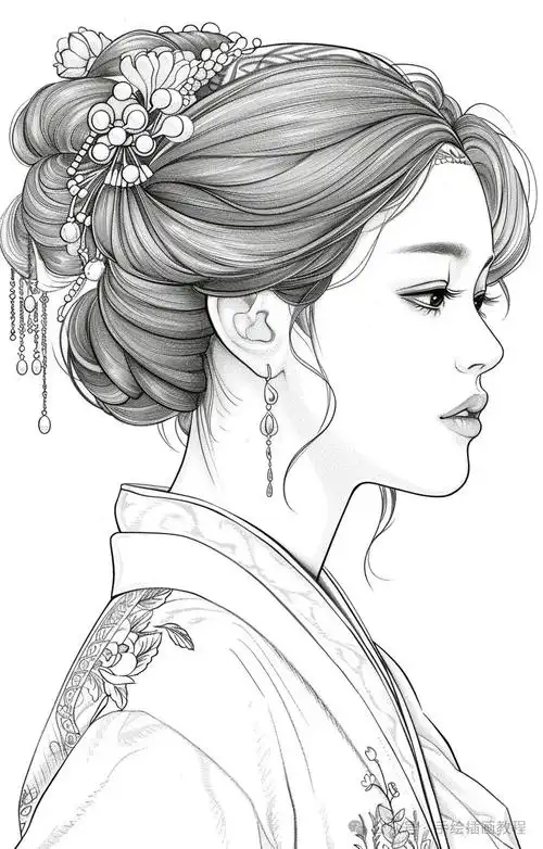 19张不同脸型的古风美女(侧面)线稿素材