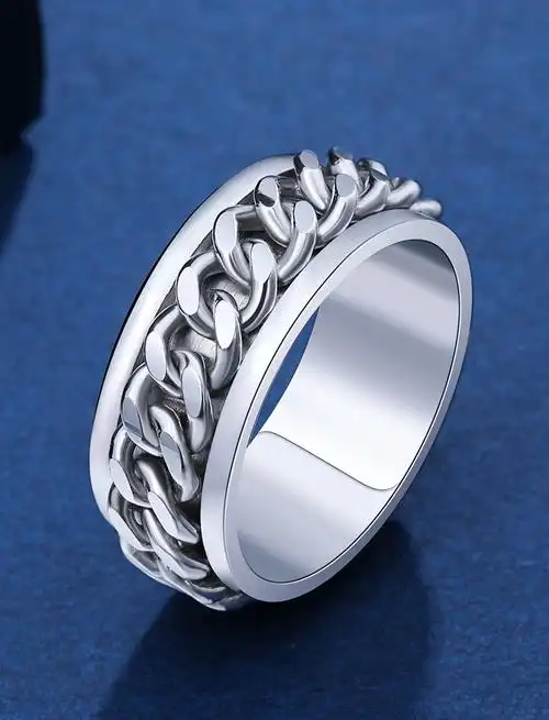 钧弘铂金戒指男宽戒pt950链条白金男戒时尚可转动板戒素圈戒指铂金戒