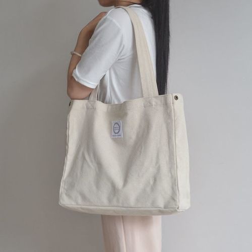 帆布包女手提包大容量单肩包20新款韩系休闲包白色文艺简约百搭