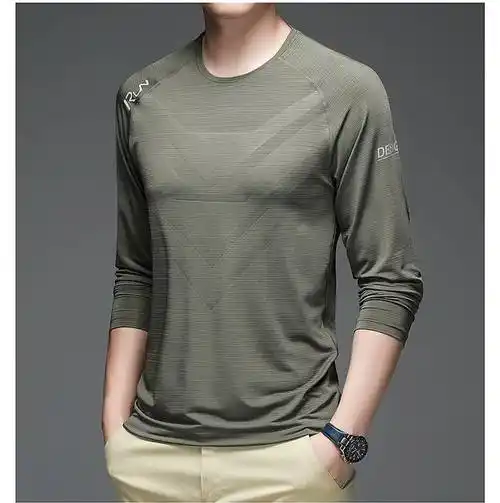 男式超薄冰丝长袖上衣t恤男夏季薄款运动速干夏天爸爸装男士秋衣