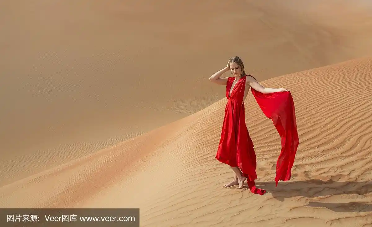 阿布扎比,女人,沙漠,红色裙子,empty quarter