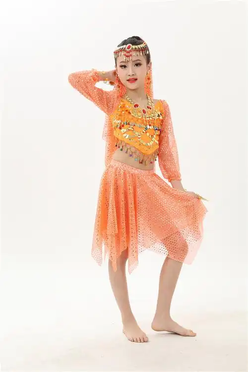 六一儿童肚皮舞演出套装 少儿舞蹈女童印度舞七分袖表演裙