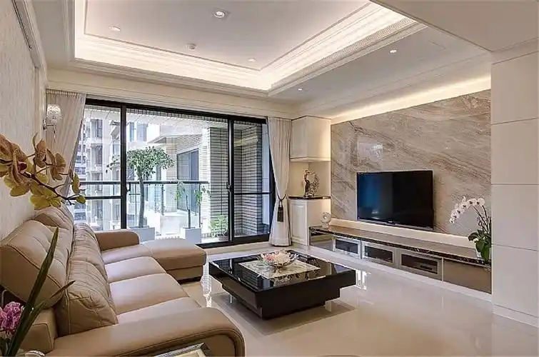 电视墙贴大理石,优雅的质感,客厅时尚又高档!