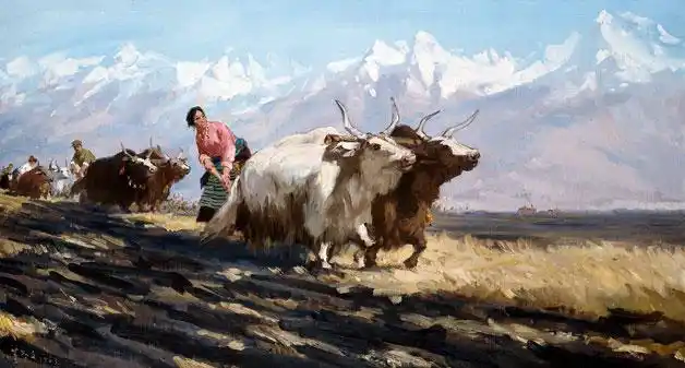 《千年土地翻了身》作者:董希文,1963年作,77×143cm,油画.