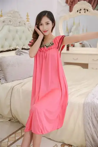 一件代发夏季冰丝睡裙女士加肥加大码胖mm中裙薄款连体家居服睡衣