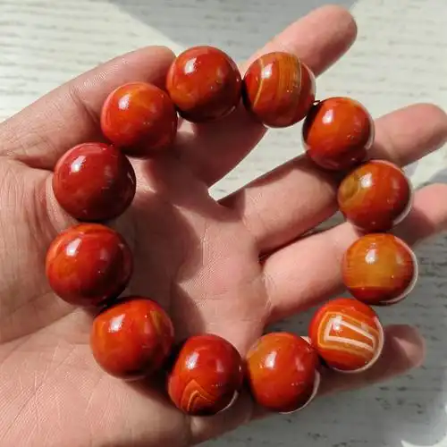 天然玛瑙战国红宣化上谷战国红玛瑙男女款玉石单圈圆珠手串饰品