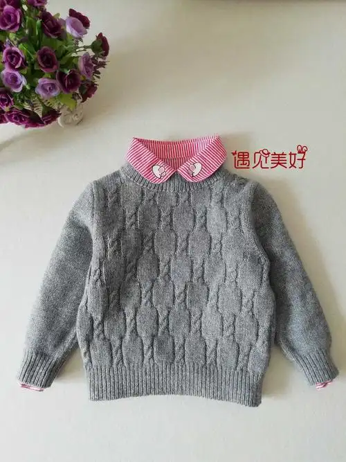 小时光帅气男童棒针圆领麻花毛衣