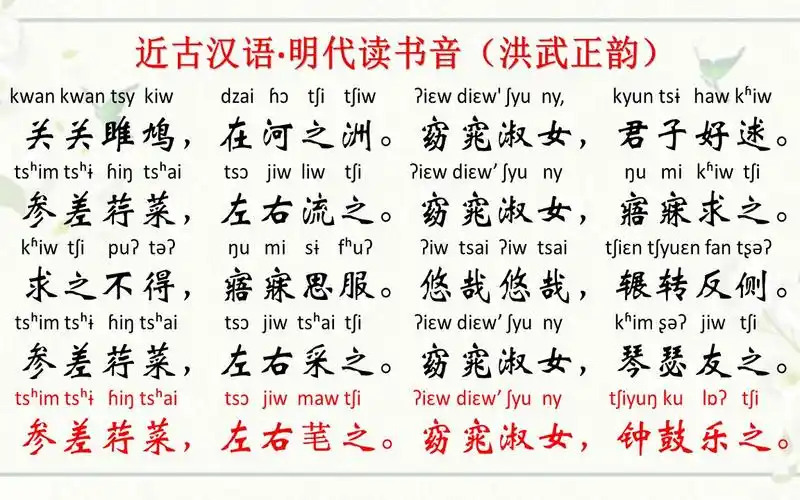 明朝读书音(洪武正韵)朗诵《诗经·周南·关雎》【近古汉语】