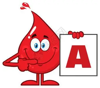 红色血滴卡通字符显示含有a型血的董事会矢量一说明图片素材