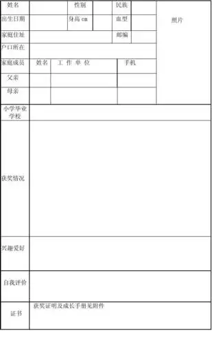 小升初个人简历(考上重点中学)