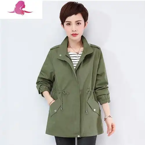 艳如飞妈妈春装外套女春秋上衣中老年休闲风衣女中长款4050岁大码宽松