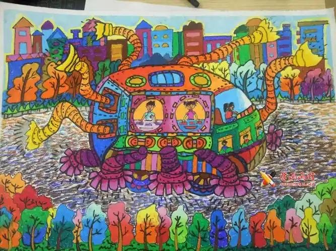 等奖儿童科幻画的创意说明是:未来的我将会研制出一种多功能环保汽车