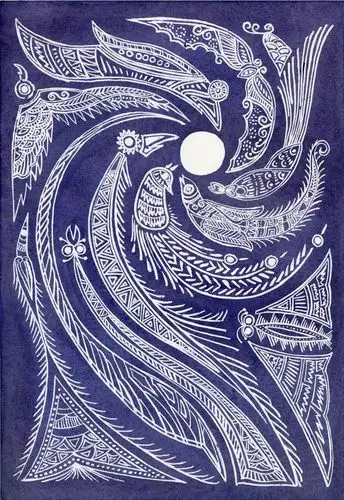 两张蓝印花布纹样题材的插画