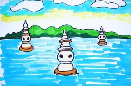 三潭印月简笔画图片