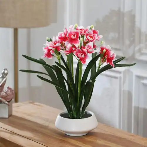 仿真假花水仙花艺整体摆放花卉套装摆件客厅室内餐桌电视柜摆设 红色