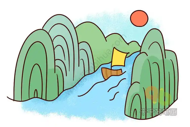 宝宝简笔画教程,看图学古诗《望天门山》