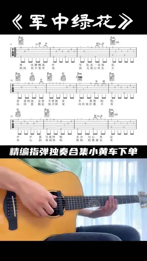 超经典的军旅歌曲军中绿花指弹独奏军中绿花吉他指弹吉他谱
