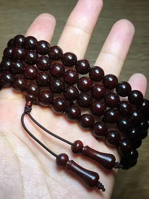 新款8mm108颗印度小叶紫檀少棕眼高密高油性肉中金星佛珠文玩手串6mm