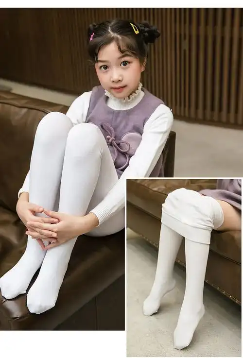 欣凯盈 儿童打底裤加绒加厚女童连体裤踩脚宝宝棉连脚袜白色舞蹈袜秋
