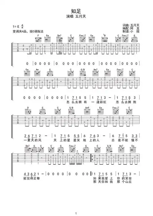 《知足吉他谱》_五月天_c调_吉他图片谱2张
