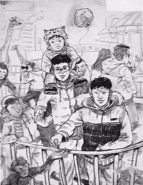 画一幅多人的自拍,场景的选择很多样,不管是商城,公园,游乐场,还是家