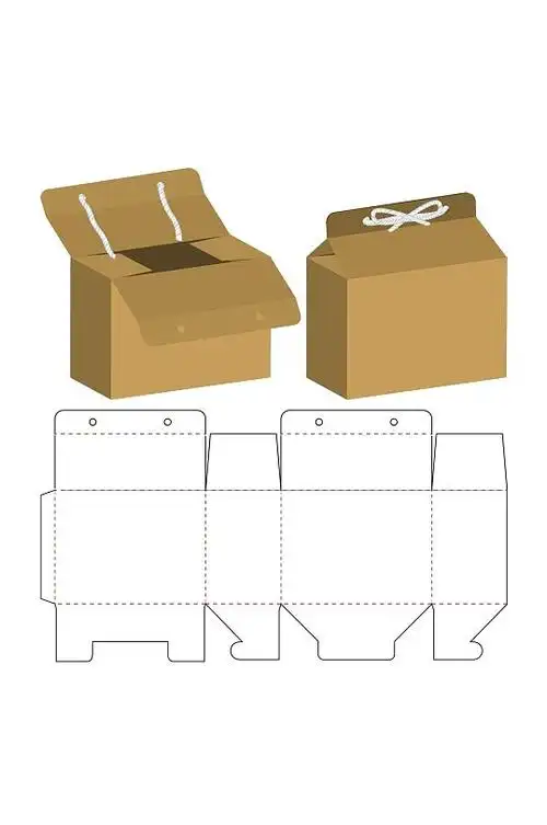 抽绳绑系式甜品纸箱刀模包装盒展开图