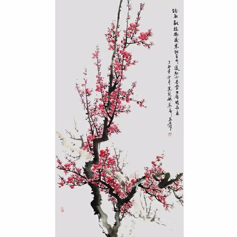 纯手绘装饰画字画国画梅花花鸟画水墨画四尺客厅玄关红梅报春图