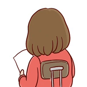 卡通手绘坐在椅子上看纸的女孩背影设计