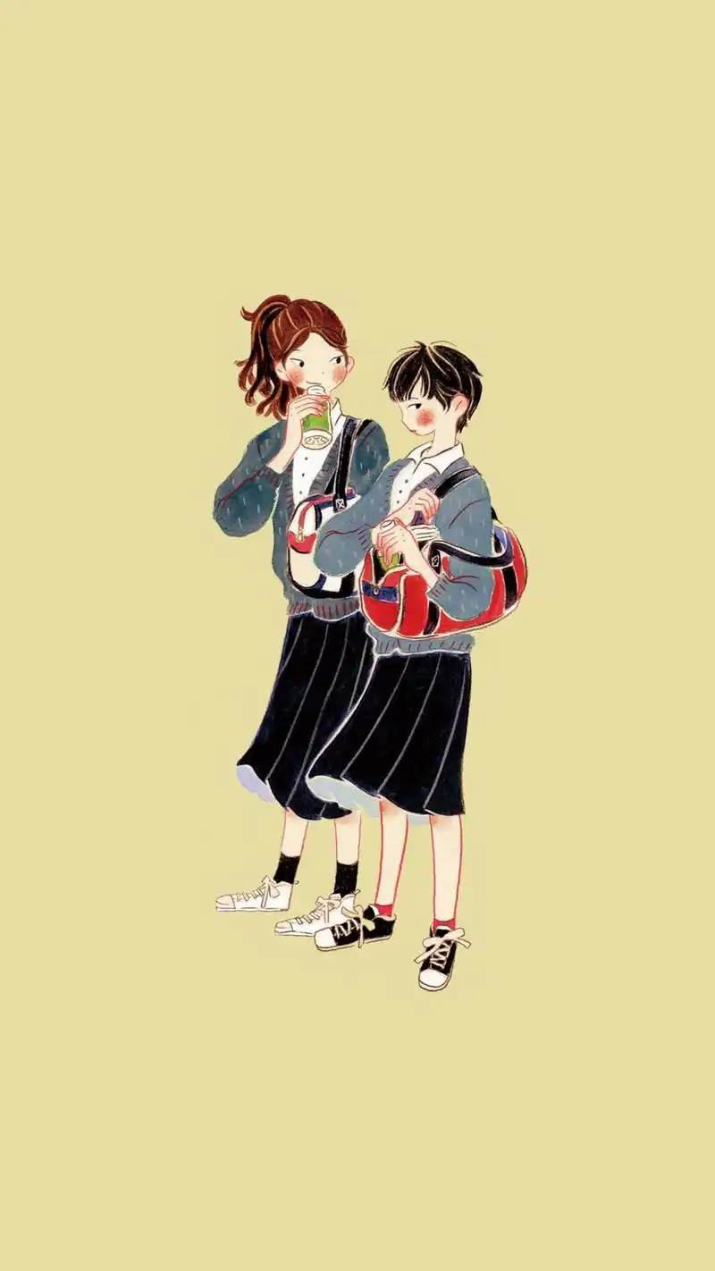 画风清新的闺蜜插画,简单的场景亲密的互动,展现女孩之间的友情