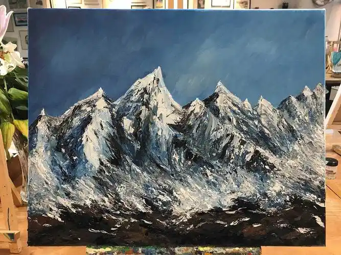 刮刀油画雪山