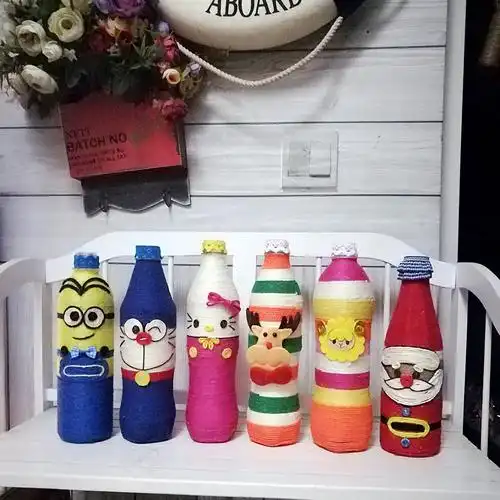 矿泉水瓶手工手工制制作幼儿园塑料瓶废物利用编织绳子花瓶