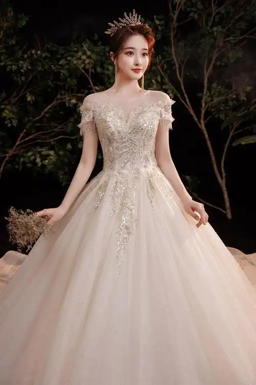 法式主婚纱礼服2022新款春夏季气质新娘齐地拖尾纱复古宫廷风重工