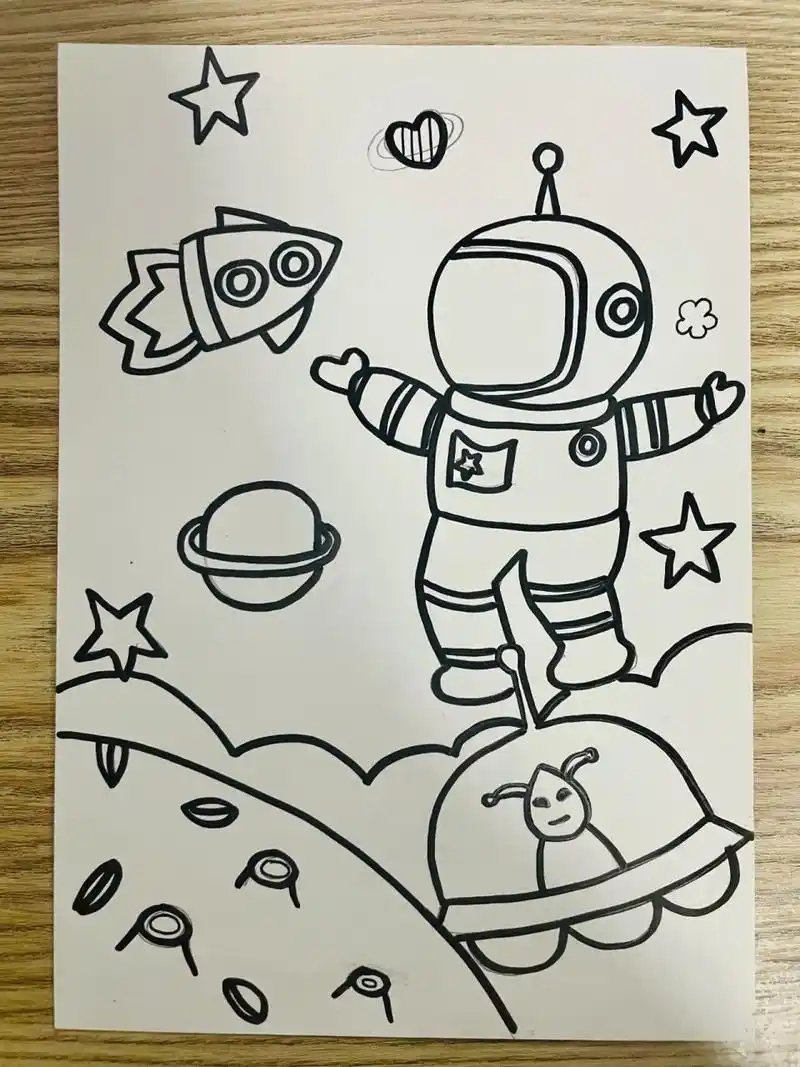 简单好看儿童画～宇航员,外太空(有步骤图)